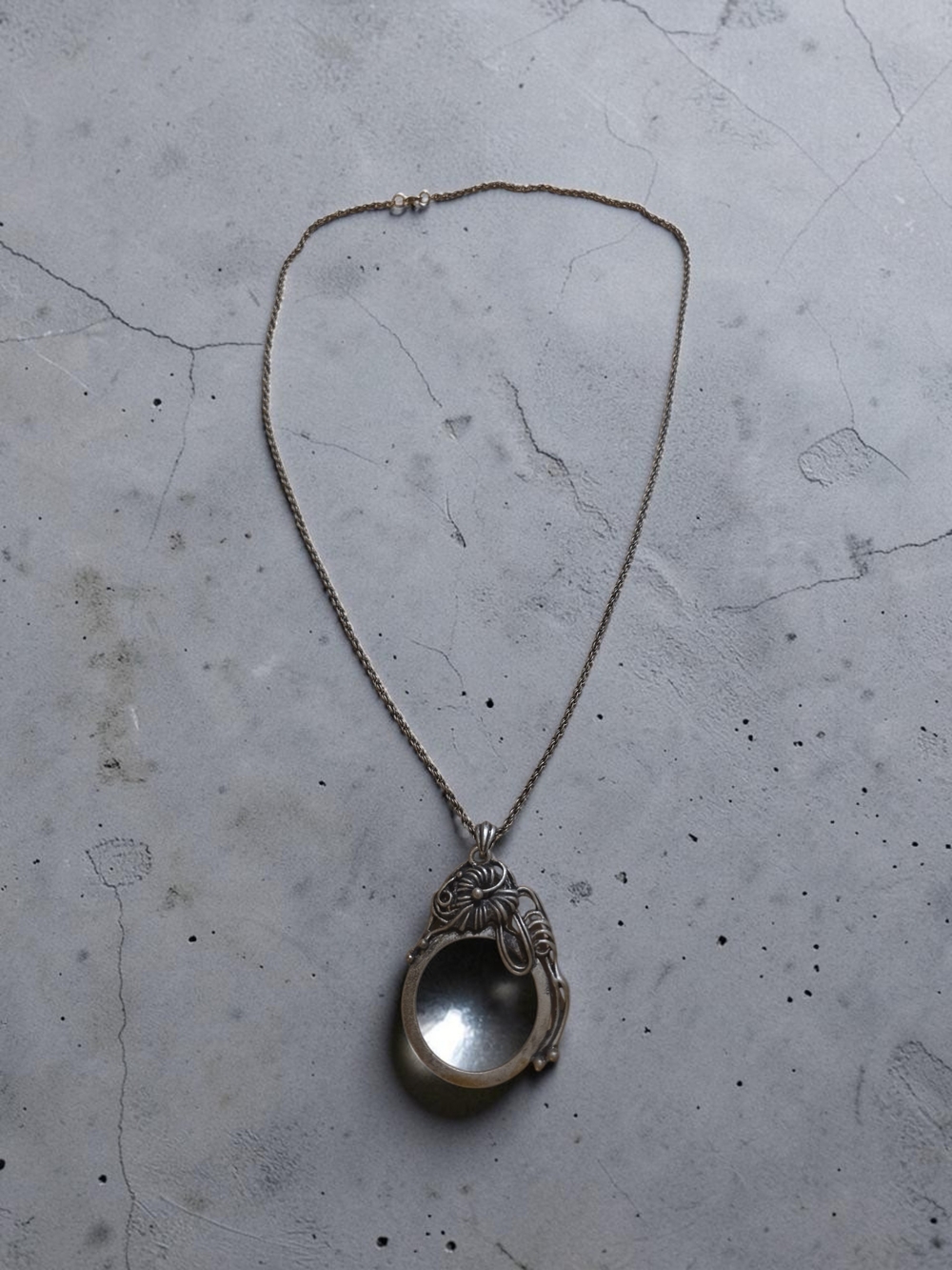 Silver Floral Pendant Necklace with Mirror Accent